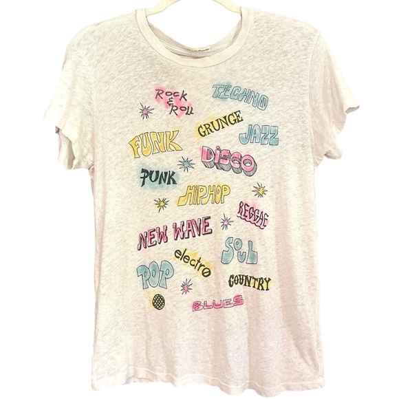 MOTHER Tops - MOTHER "Music Genres" Linen Blend Short Sleeve Graphic T-Shirt Size XS